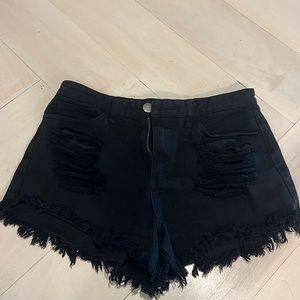 Black High Rise Ripped Shorts